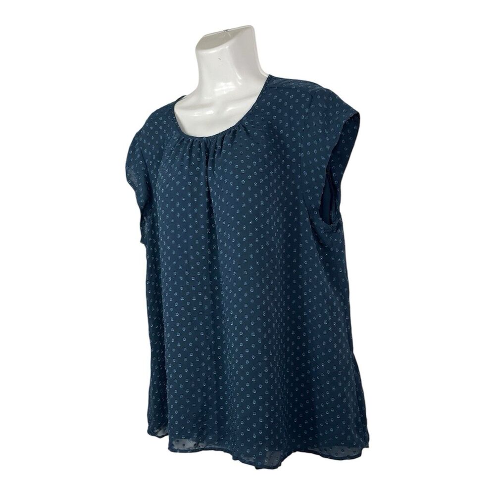 DR2 XL Teal Blue Swiss Dot Sheer Top Cap Sleeve Scoop Neck Lined Blouse Boho - Picture 2 of 10
